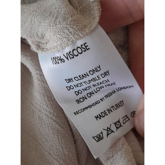 Womens Boho Tiered Cottagecore Prairie Peasant Midi Dress Minimalist Beige Sz 8 - Picture 6 of 8